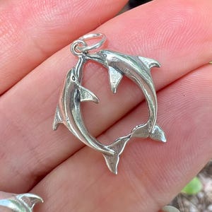 3 Dolphin Pendants, Double Dolphin Sterling Silver Charms, Dancing Dolphin Charms, Free Shipping