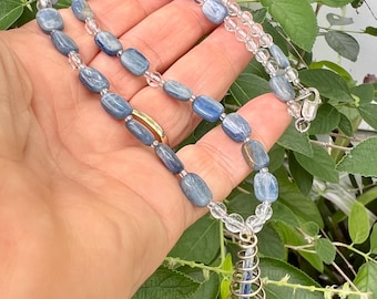 Kyanite and Clear Quartz Necklace with Raw Kyanite Pendant