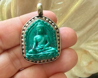 Turquoise Resin Akshobhya Buddha Pendant — Handmade Tibetan Style