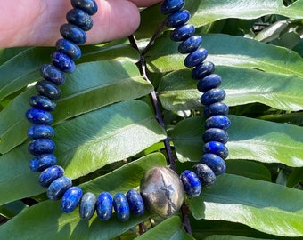 Lapis with Sterling Silver Necklace, Lapis Lazuli Necklace, Lapis Rondel Beads