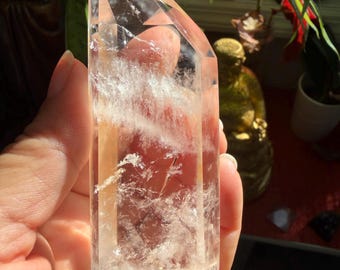 Polished Quartz Crystal Tower, Vibrant Natural Quartz Crystal Point