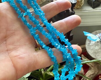 Apatite Chip Necklace, Gem Grade Electric Blue Apatite