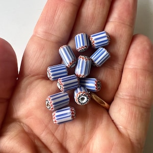 Vintage Blue Glass Chevron Beads with Stripes, 3 colors