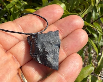 Elite Shungite Raw Pendant on Linen Cord – 6.7 grams