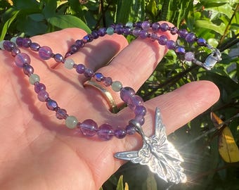 Fairy Goddess Necklace with Amethyst, Sterling Silver Fairy Pendant