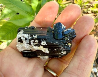 Black Tourmaline with Quartz – Raw Natural Crystal from Brandberg, Namibia