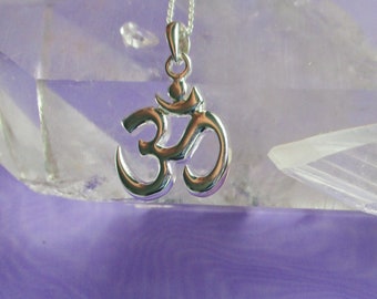 Shiny Silver OM Pendant with 20 inch sterling silver chain, OM Yoga Necklace