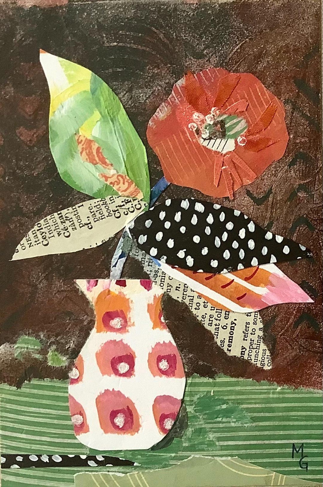 Abstract Flower Collage Art, Orange Poppy, Mixed Media (4x6) - Etsy