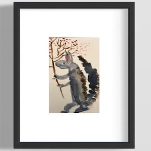 Squirrel Watercolor Painting, Whimsical Squirrel, Abstract Animal Art, Playful Painting 4”x6”