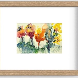 Watercolor Flowers in a Garden, Abstract Floral Painting, Expressive, Playful Painting 4”x6”