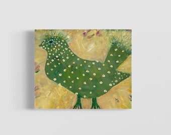 Bird Painting, Abstract Bird, Whimsical Bird Art, Polka Dot Art, Original Painting, Farmhouse Art