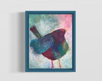 Colorful Chirping Bird Abstract Acrylic Painting