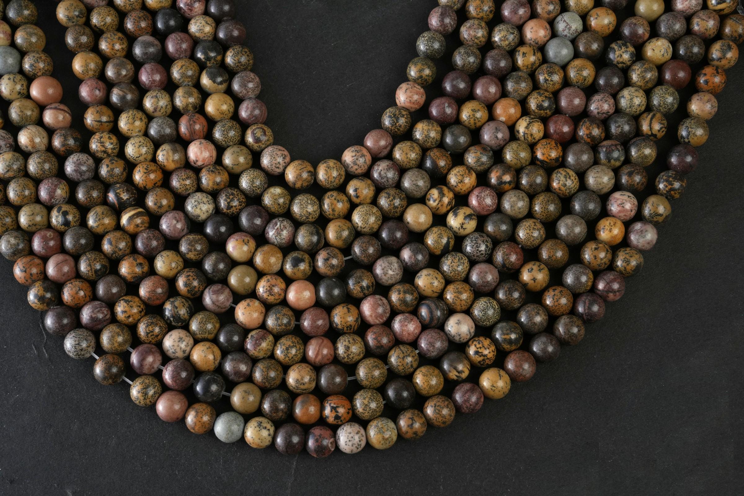 Natural Leopard Skin Jasper Gemstone Round Smooth Beads String 15.5 Inches Long 4/6/8/10 MM for Jewelry Making and Crafting - AS & JG