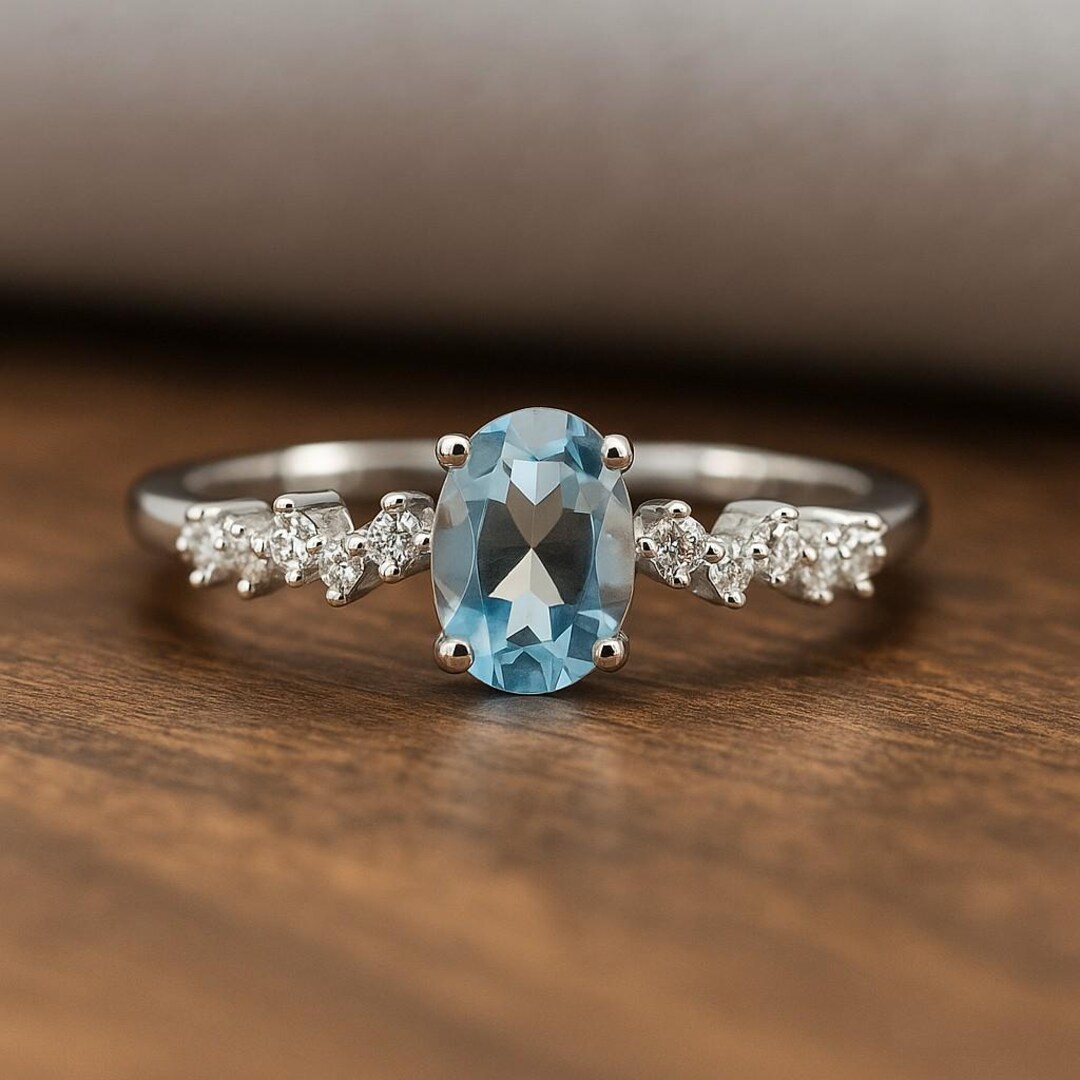 Blue Topaz Oval Ring • 925 Sterling Silver • December Birthstone ...