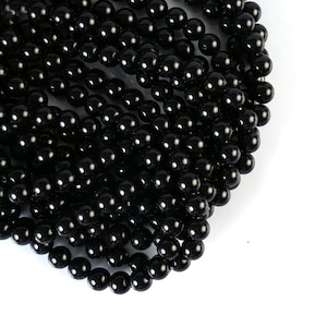 Natural Black Tourmaline Round Smooth Beads String 15.5 Inch Long 4/6/8/10 MM for Jewelry Making and Crafting | Loose Beads | Gemstone Bead
