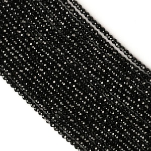 Natural Black Spinel Gemstone Round Micro Faceted Beads String 15.5 Inches Long 2/3/4/6 MM for Jewelry Making and Crafting - AS & JG