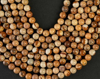 Natural Picture Jasper Gemstone Round Smooth Beads String 15.5 Inches Long 4/6/8/10 MM for Jewelry Making and Crafting - AS & JG
