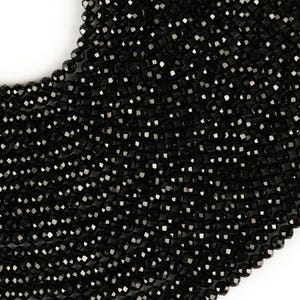 Natural Black Tourmaline Gemstone Round Micro Faceted Beads String 15.5 Inches Long 2/3/4/6 MM for Jewelry Making and Crafting - AS & JG