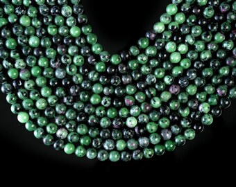 Natural Ruby Zoisite Gemstone Round Smooth Beads String 15.5 Inches Long 4/6/8/10 MM for Jewelry Making and Crafting - AS & JG