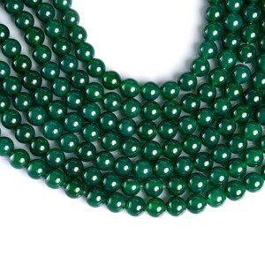 Chaîne de perles rondes lisses en agate verte de 45 cm (4/6/8/10 mm) pour la fabrication et l'artisanat de bijoux - AS & JG