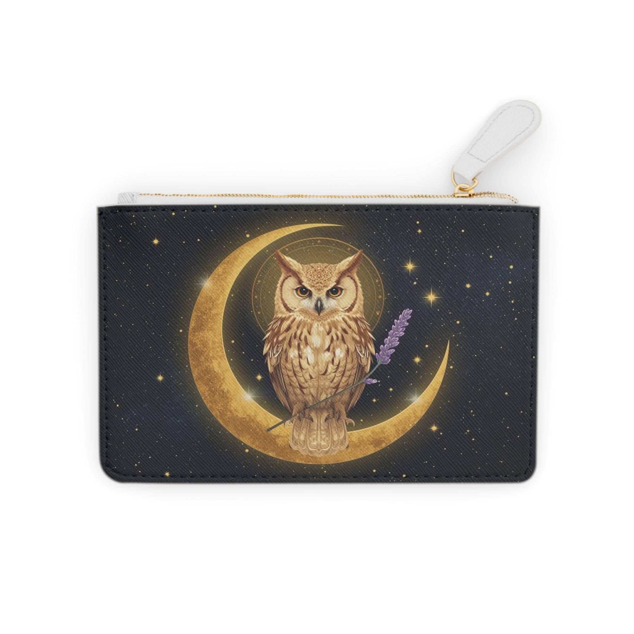 Golden Peaceful Owl Mini Clutch Bag - Card + Cash Organizer - Gift for Spiritual Seeker - Celestial