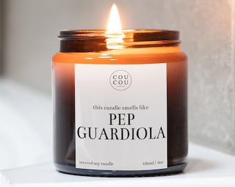 Smells Like Pep Guardiola Candle, Man City Football Gift For Dad