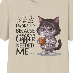 Funny Coffee and Cat Unisex T-Shirt, Cute Cat Lover Tee, Coffee Shirt for Him, Her, Cat Mom Gift, Funny Cat Tee