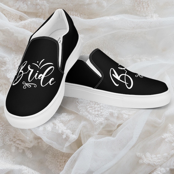 Chaussures de mariée noires sans lacets, baskets de mariage