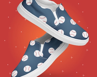 Zapatillas sin cordones para hombre con estampado de béisbol / Zapatillas de lona con temática deportiva / Zapatos planos casuales deportivos / Regalo para aficionados al calzado deportivo