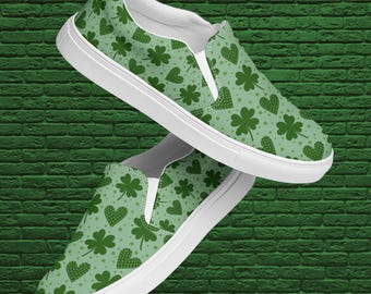 Womens Shamrock Slip On Canvas Sneakers, grüne irische St. Patricks Day Schuhe, Lucky Holiday Casual Schuhe, festlicher Clover Party Style