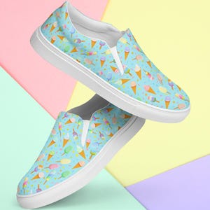 Zapatos de helado, zapatillas sin cordones para mujer, zapatillas casuales con estampado de cono de helado, zapatos de postre de verano, calzado cómodo
