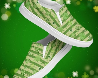 Kleeblatt Slip On Canvas Turnschuhe für Frauen, gestreifte Klee St Patricks Day Schuhe, Lucky Green Irish Holiday Schuhe