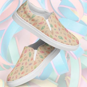 Zapatillas de lona con diseño de cono de helado, zapatillas sin cordones para mujer, calzado divertido con temática de postres, estampado de postres congelados, bonitos zapatos de helado, calzado informal de verano.
