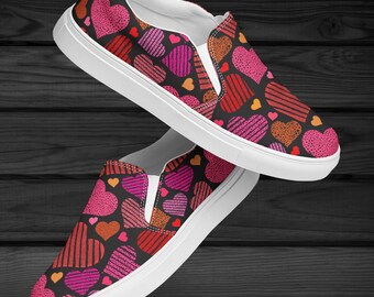 Dames instapschoenen met kleurrijk hart, leuke canvas sneakers voor Valentijnsdag, comfortabele casual flats, lichtgewicht cadeauschoeisel, laag to