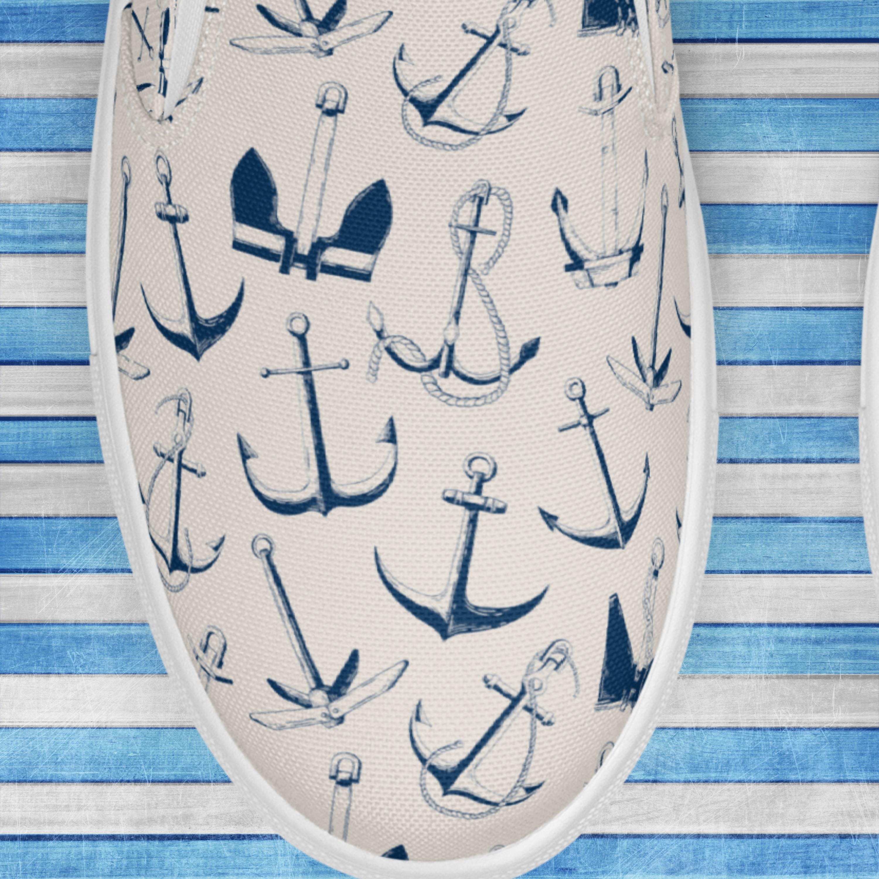 Canvas Anchor Slip on Sneakers Anchor Print Canvas Slip on Sneakers for Women – Beach Days  main image 4