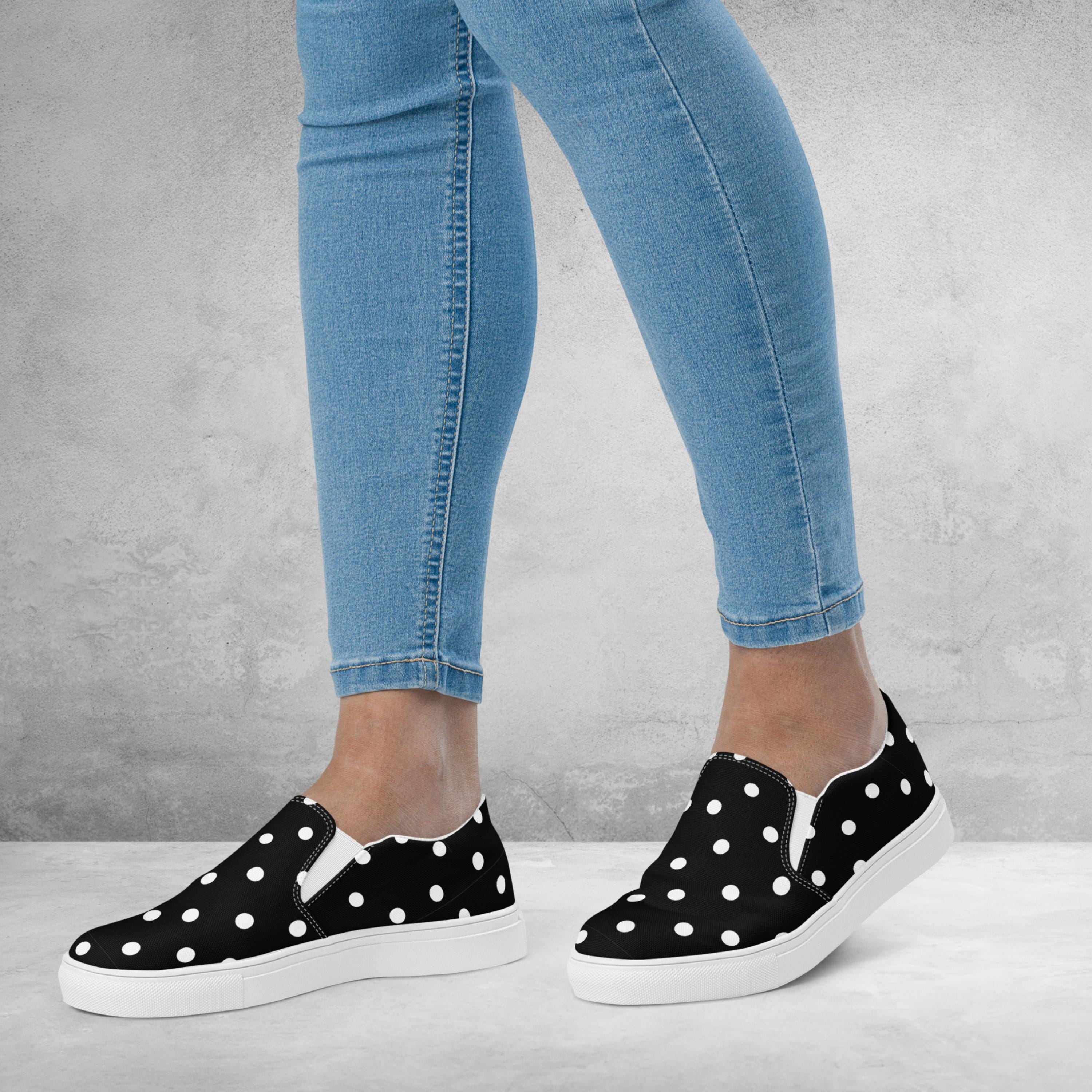Stylish Black and White Polka Dot‎ Loafers Slip-On Dress Shoes Black White Polka Dot Slip on Shoes for Women | Casual  main image 3