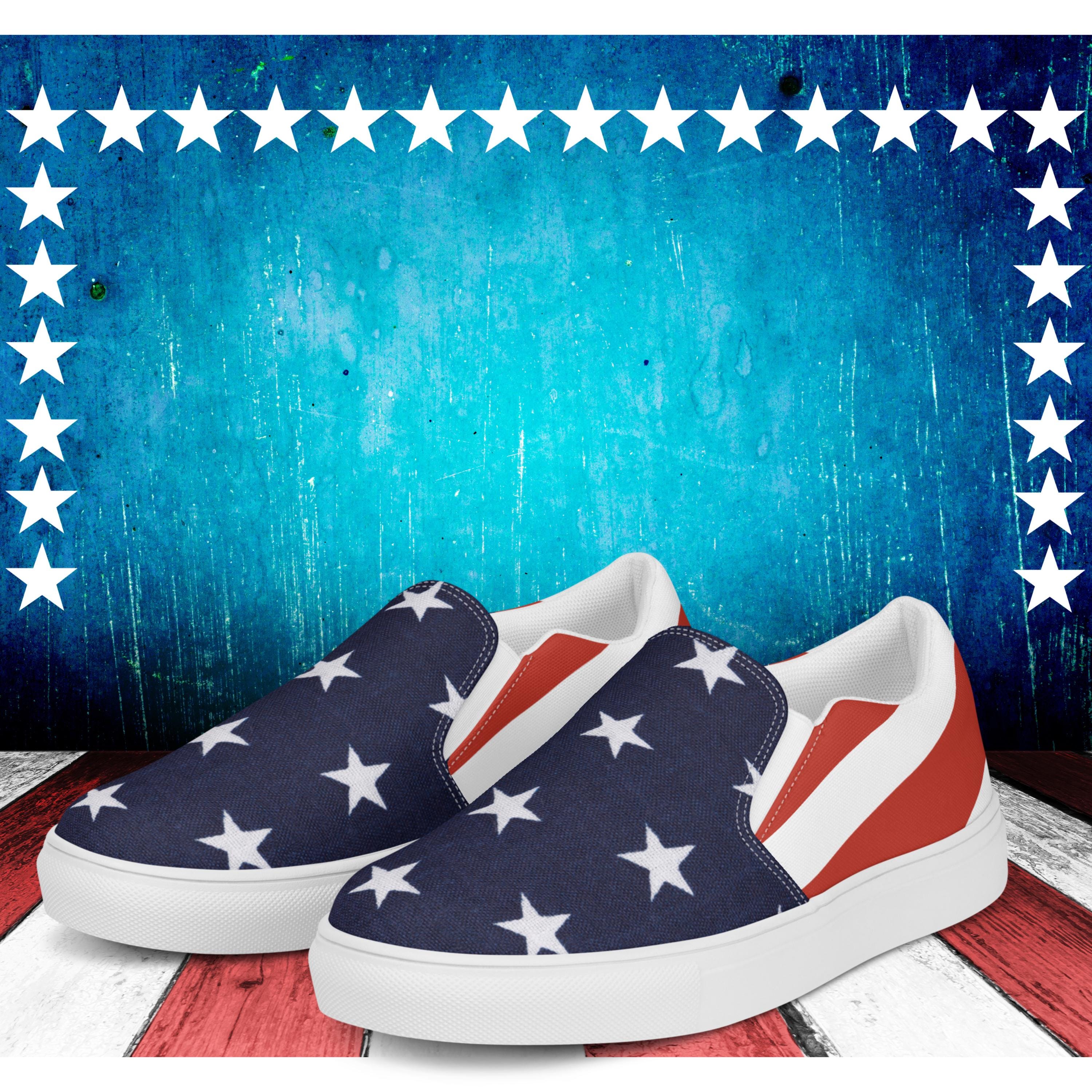 Mens Patriotic Slip on Shoes – USA Flag Sneakers, Red White  display picture 3
