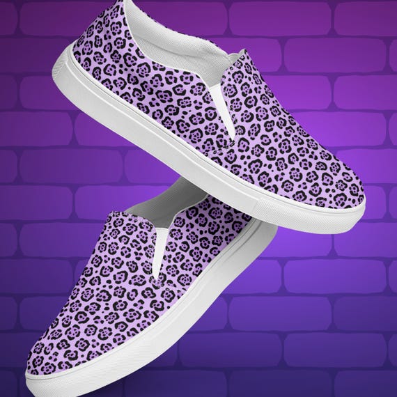 Purple Leopard Slip on Shoes, Canvas Sneakers, Animal Print