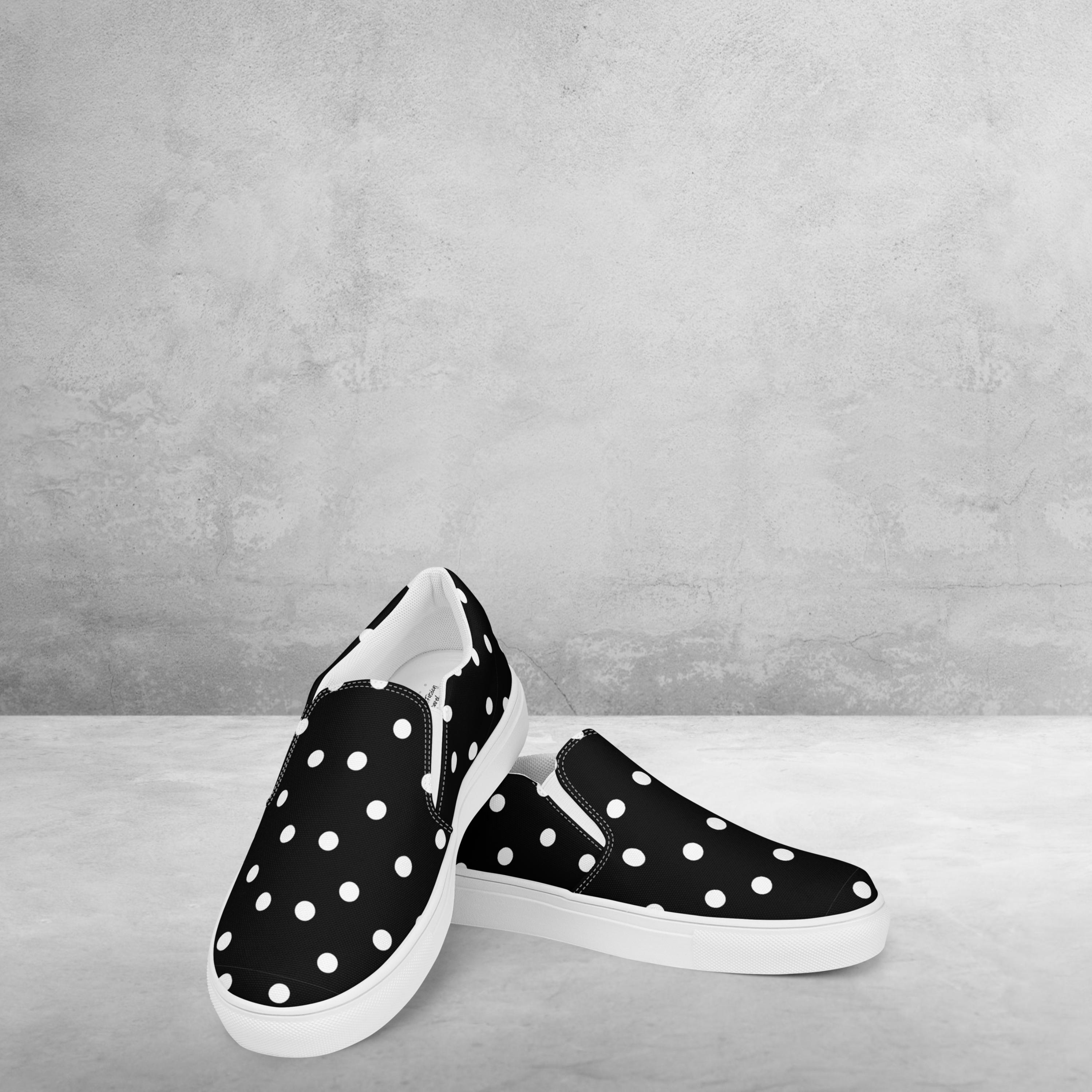 Black White Polka Dot Slip on Shoes for Women | Casual 