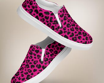 Leopardenmuster-Sneaker zum Hineinschlüpfen – Pink-schwarze Sneaker für Damen – Schuhe im Animal-Style – Stylischer Alltagslook