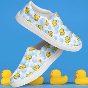 Rubber Duck Slip On Shoes for Women – Cute Bubble Print - Slip On Flats with Whimsical Bubble Design   Duck Shoes - Duck Canvas Shoes