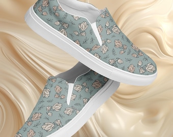 Floral Canvas Slip On Shoes for Women | Vintage Flower Print Sneakers | Spring Fashion Flats | Chic Comfortable Casual Footwear