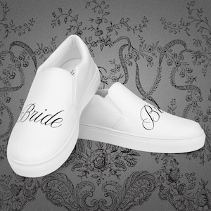 Wedding Day Slip On Shoes for Bride, Bridal Canvas Flats, White Slip On Sneakers, Reception and Bachelorette Party Shoes, Bridal Sneakers
