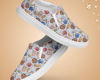 Mens Baseball Slip On Shoes | Sports Fan Canvas Sneakers | Game Day Footwear | Casual Lightweight Flats | Athletic Style