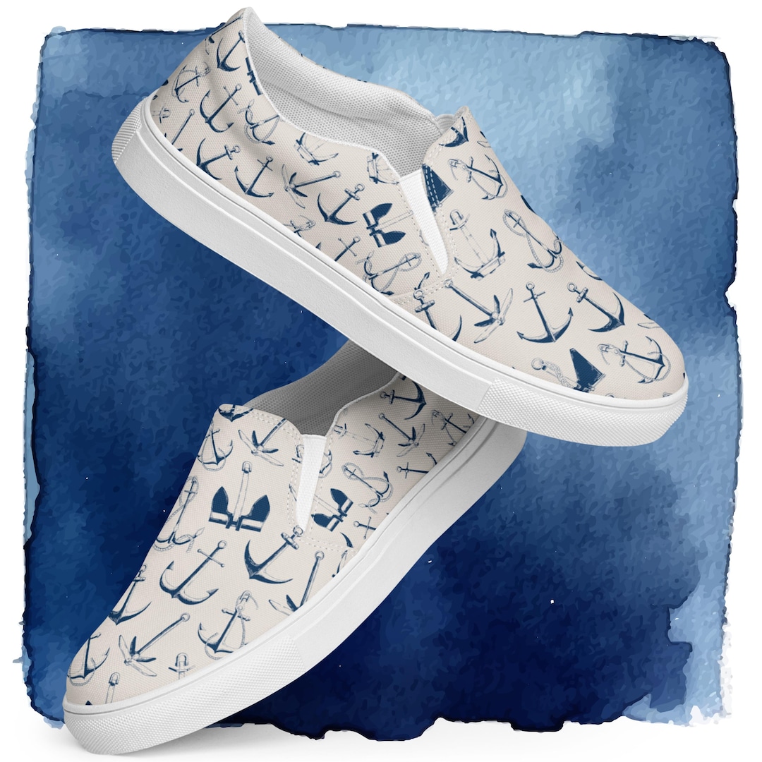 Canvas Anchor Slip on Sneakers Anchor Print Canvas Slip on Sneakers for Women – Beach Days  main image 4