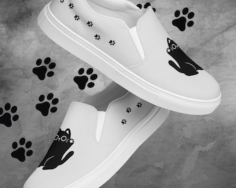 Scarpe slip-on in tela con impronte di zampe di gatto – Calzature per amanti dei gatti – Sneakers casual a tema felino – Regalo ispirato agli animali