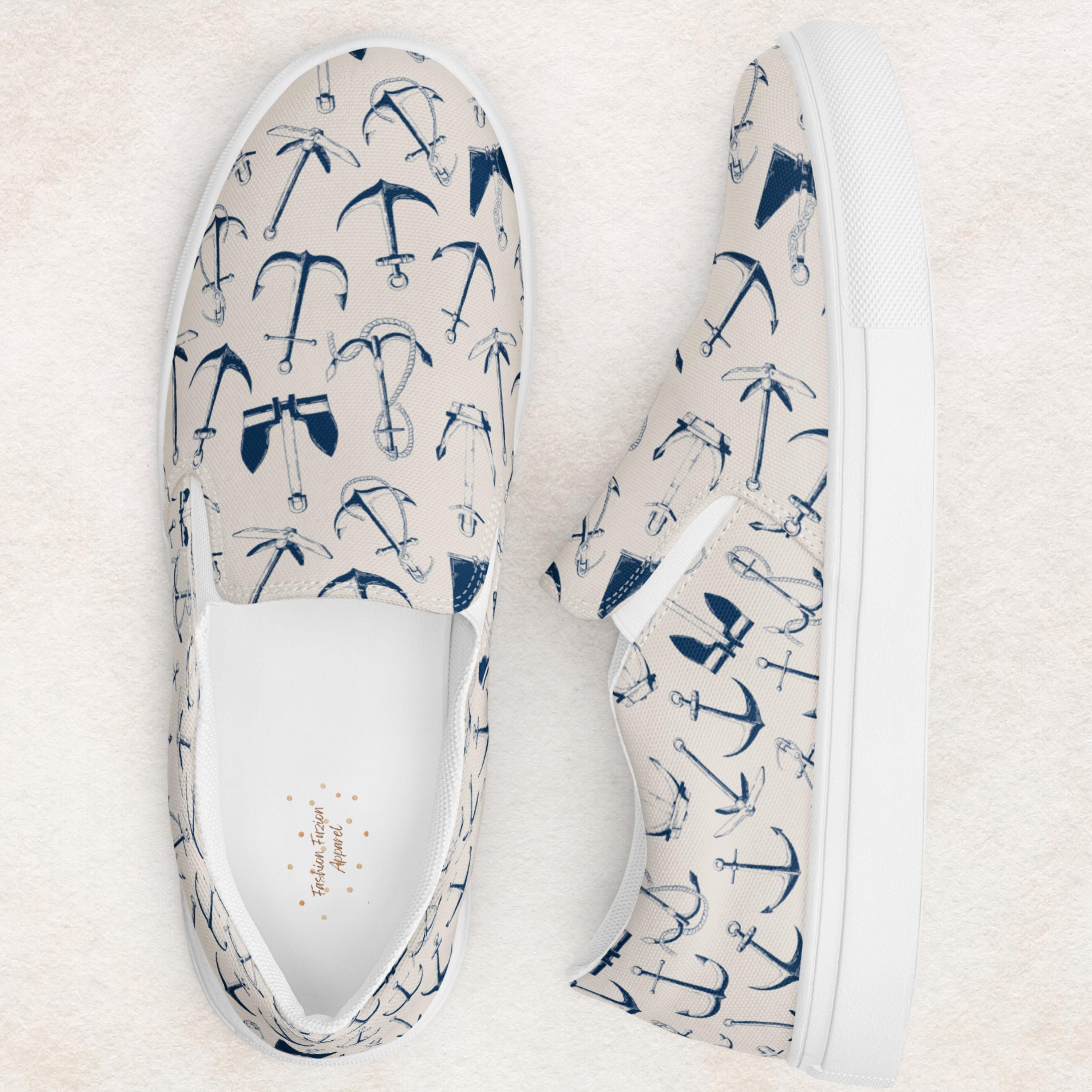 Canvas Anchor Slip on Sneakers Anchor Print Canvas Slip on Sneakers for Women – Beach Days  main image 3