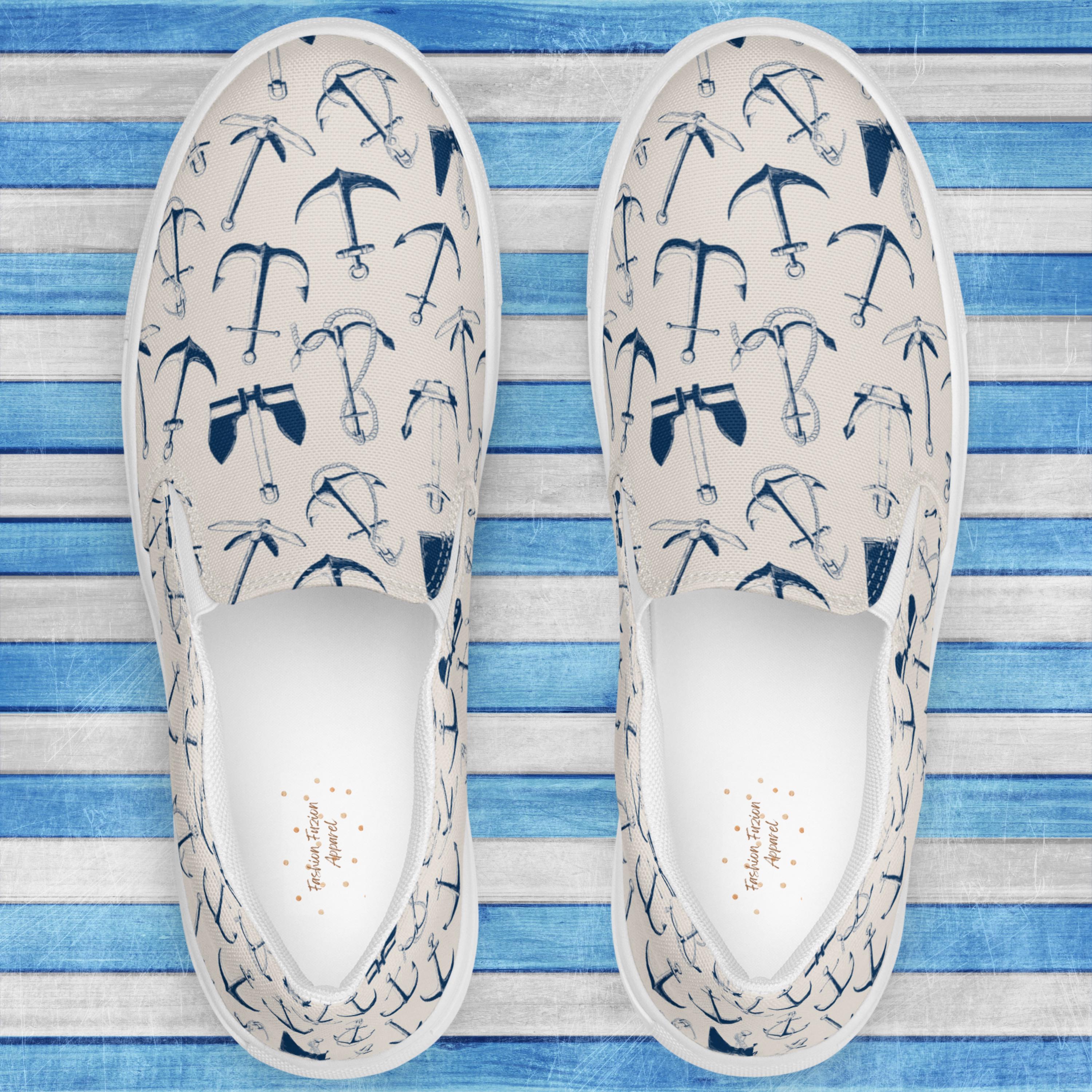 Anchor Print Canvas Slip on Sneakers for Women – Beach Days 