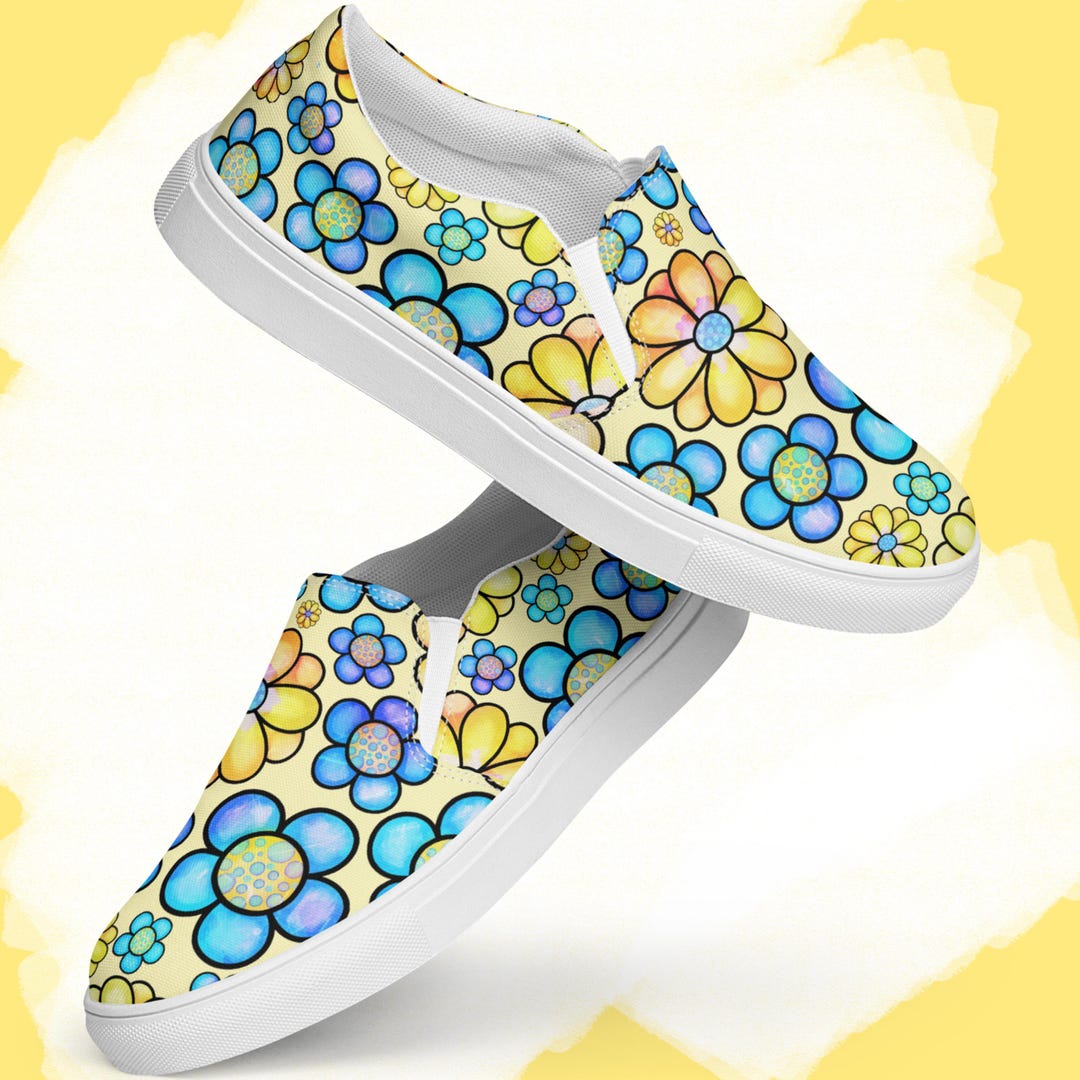 Yellow Flower Print Canvas Shoes