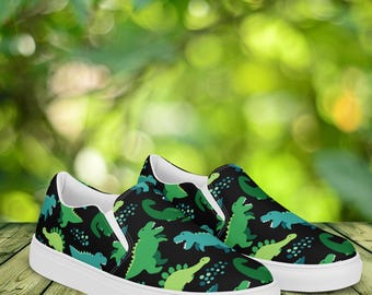 Jurassic Style Mens Slip on Shoes, Dinosaur Print Sneakers 